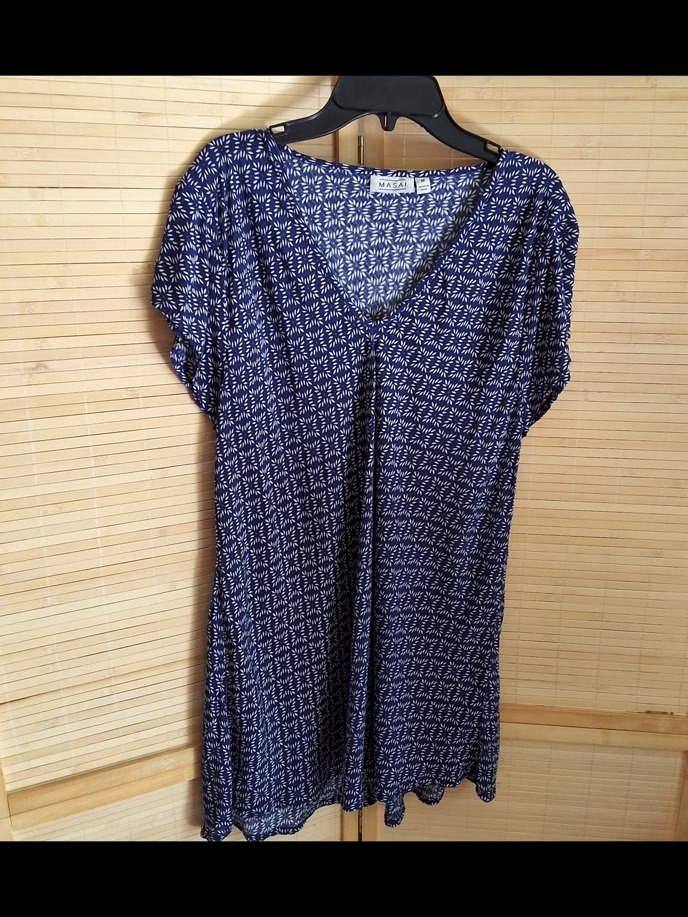 Masai Navy Printed V-Neck Tunic Top- 100% Viscose